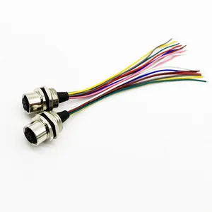 M12 Circular Connectors Wire-to-Panel 4 Position Female Socket To Open Pre-Wired Flying Leads For Front Mounting