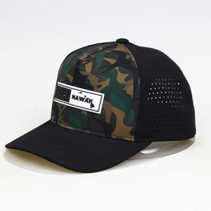 OEM al por mayor de alta calidad de encargo 5 paneles estructurados agujeros cortados con láser sombreros perforados, gorra de béisbol de viaje de pesca de camuflaje negro para hombre - Product Image 1