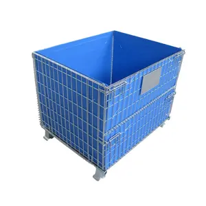 Gấp pallet kim loại chứa dây lưu trữ vận chuyển lồng