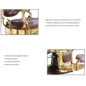 Chaise de barbier en plaqué or, Design personnalisé, couleur marron pour Salon de coiffure, vente en gros