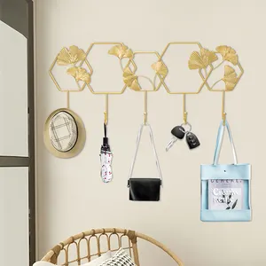 Nordic Creative Ginkgo Leaf Metalen Smeedijzeren Sleutelhaak Deur Portiek Muur Hanger Wanddecoraties