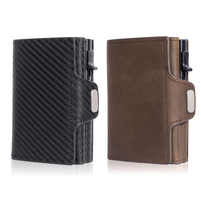 Smart Metal Sleeve Wallet for Men Real Pick-Up RFID Blocking Credit Card Clip Short Aluminum Wallet Polyester Lining Cover