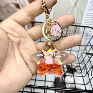 Acrylic Flower fairy Liquid Keychain with Oil Cartoon Girl Heart <b>Star</b> Fashion Keychain Bag Accessory Pendant Car Keyring - Product Image 4