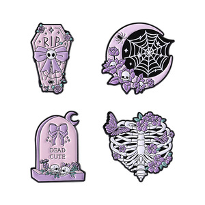 New Phong Cách Quan Tài Trăng Mộ Halloween Organ Trâm Phim Hoạt Hình Gothic Phong Cách Skull Kim Loại Phụ Kiện Huy Hiệu Mềm Men Ve Áo Pin - Product Image 6
