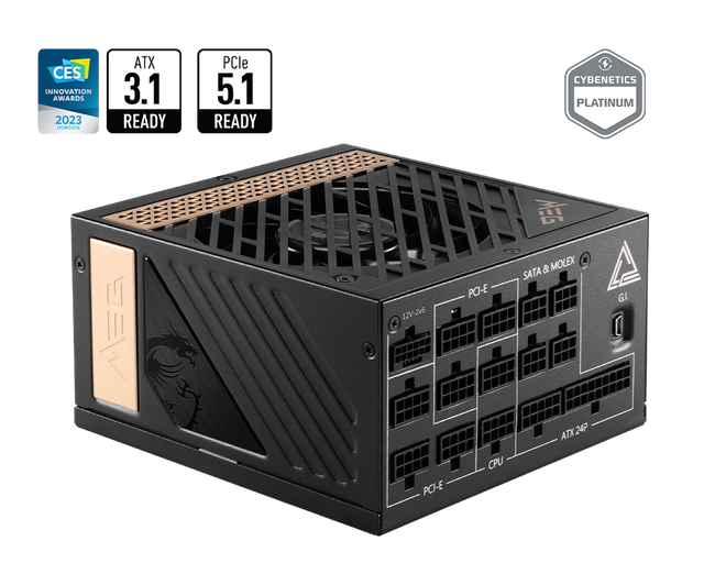 For MSI MEG Ai1300P PCIe5 24Pin Interface ATX Power Supply for Desktop Active PFC Over 1000W 12V Output Voltage in Stock