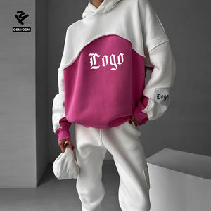 Ensemble survêtement <span class=keywords><strong>femme</strong></span> avec logo personnalisé, haut court à deux pièces, pantalon de survêtement et sweat-shirt à blocs de couleur, pour streetwear, vêtements de sport, <span class=keywords><strong>jogging</strong></span> - Product Image 4