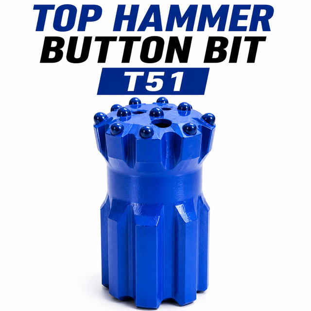 T51 Thread Button Bit Hard Rock Drilling Bit, Tungsten Carbide Buttons Top Hammer Drill Bit for Mining Quarry Tunnel