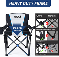 WOQI – chaise pliante de Camping, chaise surdimensionnée rembourrée à quatre bras, cadre en acier pliable, chaise d'extérieur Portable robuste