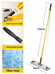 Алюминиевая плоская швабра с насадкой из микрофибры для влажной и сухой уборки и легкой алюминиевой телескопической ручкой для мытья полов - Product Image 1