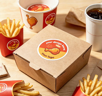 Étiquettes autocollantes personnalisées en vinyle holographique résistant à l'huile pour emballages alimentaires, rouleaux de logos pour boîtes à emporter de restaurants, burgers, frites, snacks, autocollants de marque