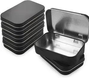 ヒンジ付き蓋付きの小さな黒い金属のブリキの箱ソープミントクッキー用のミニ小さな空の容器ポータブルケース