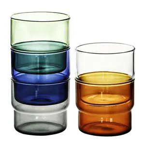 Verre Transparent personnalisé pour femmes, tasse de lait en verre stable à une couche, peut être empilée, avec tasses colorées
