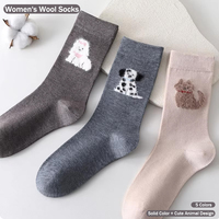 Lot de 3 paires de chaussettes thermiques en laine mi-mollet pour femme, haute qualité, tricot serré, anti-boulochage, motif dessin animé, antibactériennes