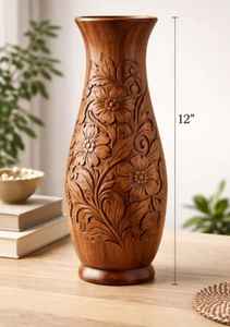 Florero de Madera Hecho a Mano con Intrincados Relieves Florales, Maceta Decorativa Tradicional de Madera para Decoración del Hogar y la Oficina - Product Image 5