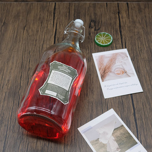 Botellas de cerveza de vidrio con tapa abatible antigua transparente de 2L, bebidas carbonatadas y fermentación de jugo, botellas de vidrio de 2000ml - Product Image 1