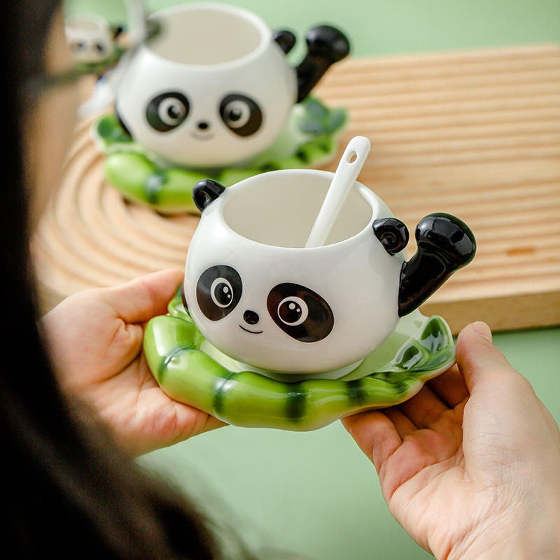 Creative Cute 3d Ceramic Coffee Mugs Home Panda Shape Latte Cups Ceramic Coffee Cup and Saucer
