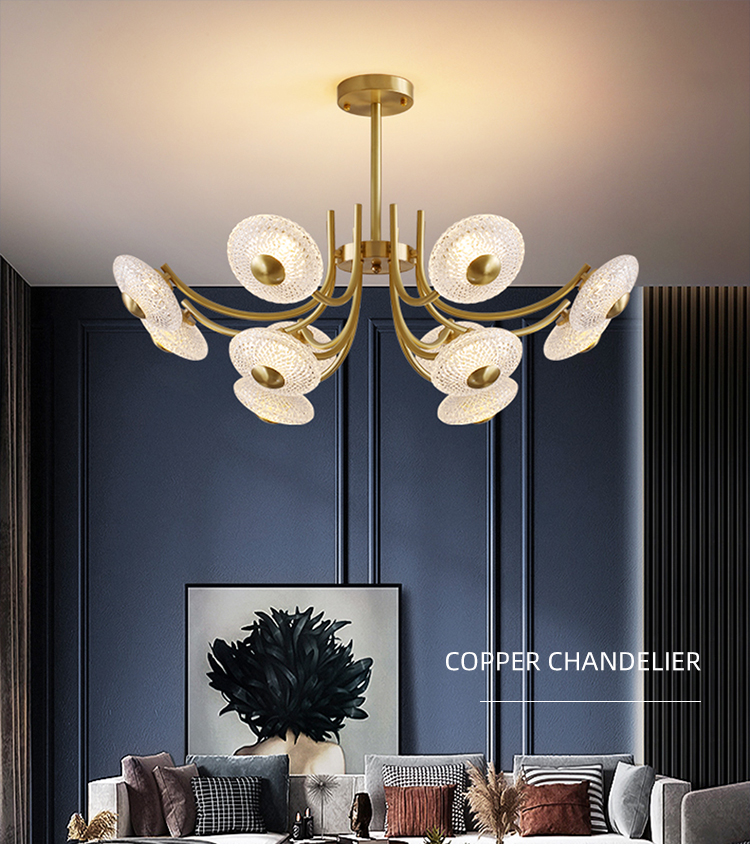 Vintage Decorative Led Acrylic Gold Ceiling Modern Led Pendant Chandelier Lamp