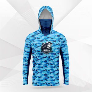 2024 desain baru kaus memancing lengan panjang pria bersirkulasi UPF50 + Hood masker berpori tahan angin belahan samping 100% poliester - Product Image 3