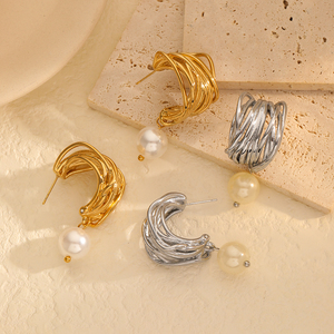 Déclaration en acier inoxydable 316L plaqué or 18 carats boucles d'oreilles créoles multicouches en forme de C de haute qualité bijoux pour femmes - Product Image 4