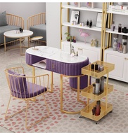 Table et chaises de manucure modernes de luxe en gros, tables à ongles professionnelles avec plateau en marbre, mobilier de salon de beauté personnalisé pour les ongles