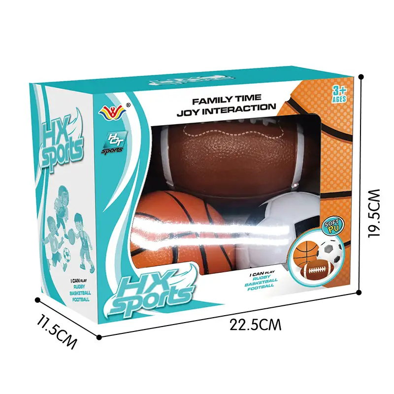फैक्टरी मूल्य बच्चों को उपहार 3PK खेल सेट पु फुटबॉल फुटबॉल खेल खिलौना रग्बी गेंद बास्केटबॉल खिलौने