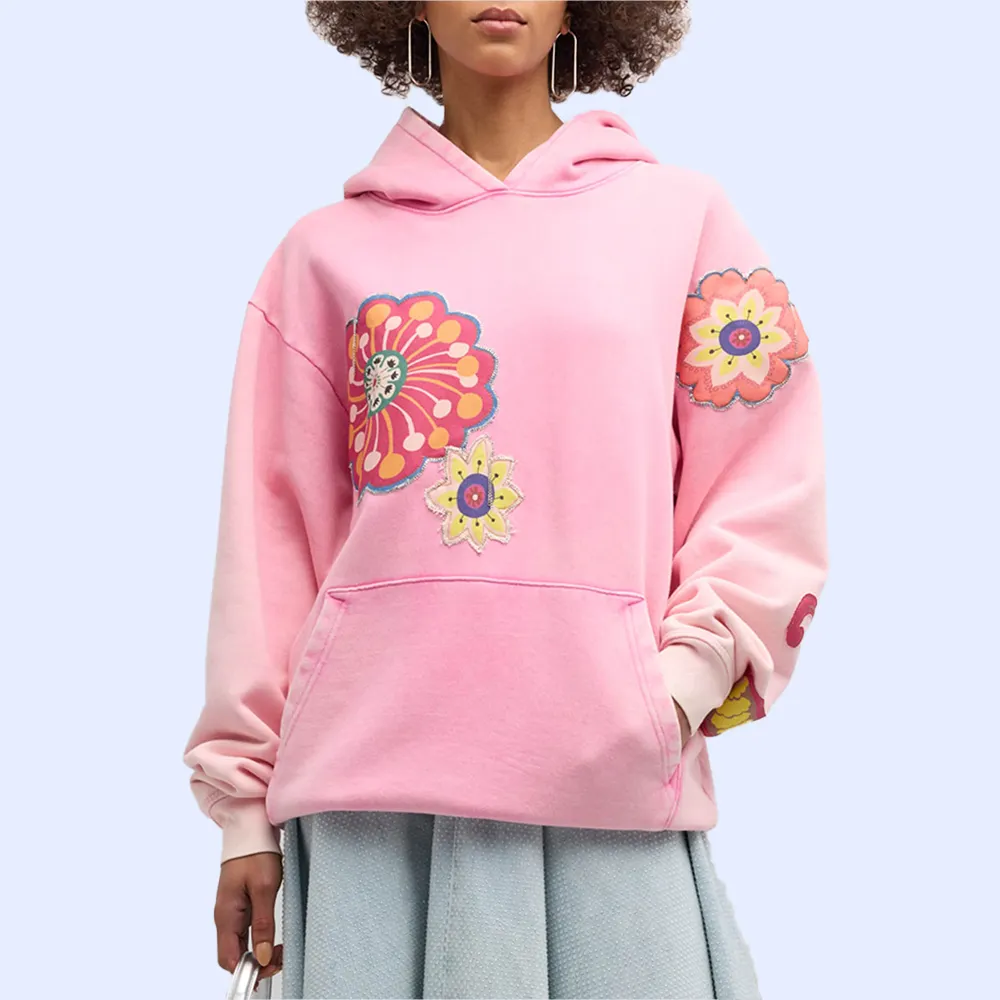 Streetwear de couleur unie personnalisé Pullover Sweat-shirt à capuche à manches longues avec logo brodé pour les femmes