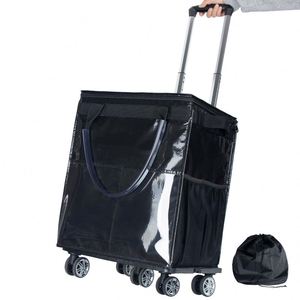 Chariot de courses pliable en plastique, portable, réutilisable, imperméable, avec roues, pour supermarché, vente en gros - Product Image 1