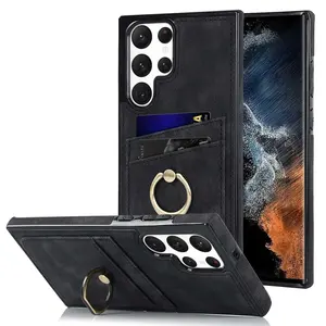 S24Ultra Retro S21 Card Leather Case S23 Ring Buckle Phone Case Note20 Protective Case Leather phone accessories