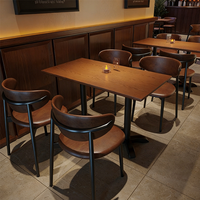 Ensemble de table à manger pour restaurant, table ronde en bois avec chaises en cuir PU, mobilier commercial pour café, bistrot, salle à manger