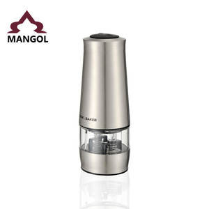 Molinillo de pimienta eléctrico de acero inoxidable 2 en 1, forma cilíndrica ajustable con tapa metálica para uso en la cocina, molinillos de sal y pimienta - Product Image 3
