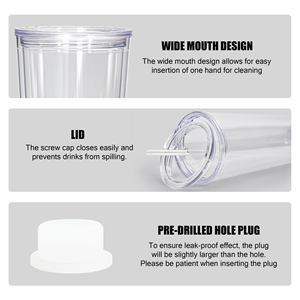 Vaso de Acrílico de Doble Pared de 24 oz, Libre de BPA, con Tapa y Pajita para Bebidas, Estilo Globo de Nieve, con Orificio en la Parte Inferior, para Personalizar - Product Image 4