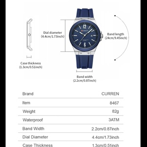 Relojes de Cuarzo Sencillos CURREN 8467 para Hombre, Reloj de Pulsera Deportivo de Moda con Correa de Silicona, Resistente al Agua, Nuevo - Product Image 2