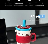Thermos portable en acier inoxydable 304 grande capacité, isolé sous vide, pour café et thé, avec paille double usage, design bohème et dessin animé