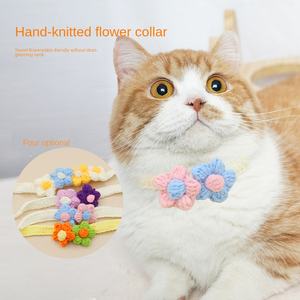 للبيع بالجملة طوق زهور حلوة محبوكة يدويًا قطة خفيفة الوزن-طول قابل للتعديل للجلد - Product Image 2