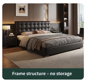 Cama de plataforma de madera maciza con <span class=keywords><strong>cabecero</strong></span> ondulado, tocador y mesita de noche, juego de muebles de dormitorio moderno y minimalista con almacenamiento - Product Image 2