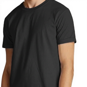 เสื้อยืดคอกลมแขนสั้นผ้าฝ้ายเจอร์ซีย์สีดำล้วนทรงปกติสำหรับผู้ชาย เสื้อยืดลำลองลายเรียบ เสื้อผู้ชายแขนสั้นสำหรับออกกำลังกาย - Product Image 1