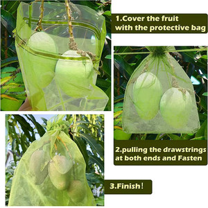 ถุงตาข่ายป้องกันแมลงสำหรับผลไม้สีเขียว ถุงคลุมต้นผลไม้พร้อมเชือกผูก - Product Image 2