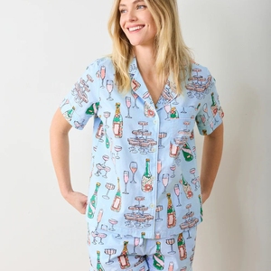Conjunto de Pijama a Rayas Estampadas para Mujer, Manga Corta, Botones al Frente, Ropa de Dormir de Algodón, Ropa Casual de Verano, Pijama de Algodón de Bambú - Product Image 3