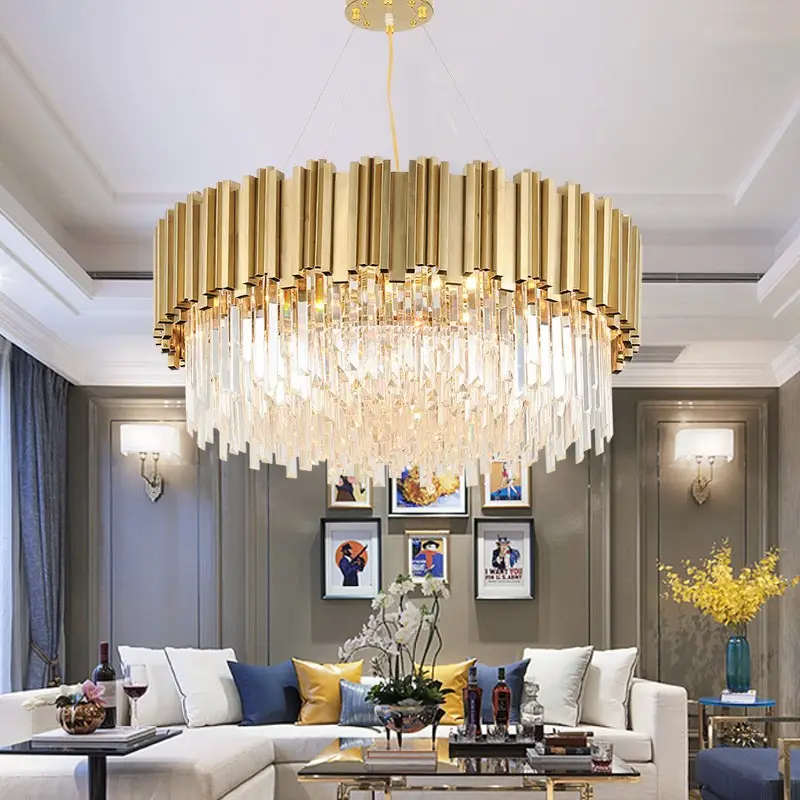Candelabros de cristal dorados, iluminación de techo, lámpara colgante grande de lujo moderna, venta al por mayor