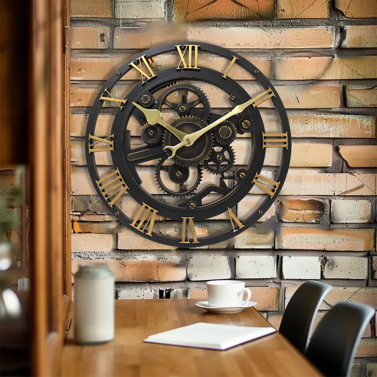 Relógio circular grande industrial retrô de 14" com novo design punk art decoração relógio de casa