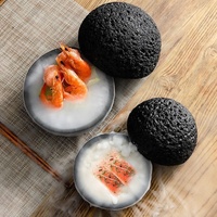 Assiette de glace sèche pour fête créative Assiette de glace sèche noire Apéritifs de gastronomie moléculaire Sashimi Plats de glace sèche pour restaurant