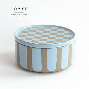 JOYYE-cuencos de cerámica con tapas, juego de tazones coloridos con rayas y tazas - Product Image 3