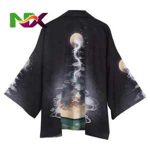 Kimono de mode japonaise Harajuku 2024, blanc et noir, cardigan pour hommes et femmes, chemisier Haori Obi, vêtements asiatiques, samouraï - Product Image 4
