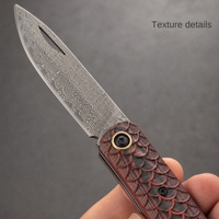 Couteau à fruits pliant rétro à motif Damas avec motif écailles de dragon, petit format portable pour usage domestique et extérieur, modèle S2