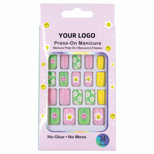 <span class=keywords><strong>Uñas</strong></span> Postizas Autoadhesivas de Diseño Floral con Caras Sonrientes, Paquete de 24 Unidades, Fáciles de Aplicar, <span class=keywords><strong>Uñas</strong></span> Adhesivas, <span class=keywords><strong>Uñas</strong></span> a Presión - Product Image 1