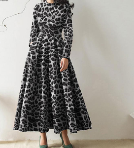 Nueva Primavera/Verano <span class=keywords><strong>EBay</strong></span> manga larga cuello redondo estampado de leopardo elegante y elegante vestido de gama alta - Product Image 4