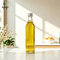 Bouteille en verre carrée haute à fond épais de 500 ml pour huile d'olive, avec ouverture à vis pour vinaigre, huile aromatisée, compatible marque privée