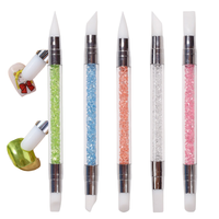 Lot de 5 stylos à double embout en silicone pour nail art, outils de sculpture 3D, gaufrage, pointillage, manucure DIY