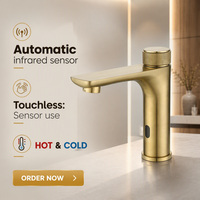 Robinet Mitigeur Automatique à Capteur en Laiton Doré pour Lavabo, Eau Chaude et Froide, Sans Contact Infrarouge AC/DC, Vente en Gros