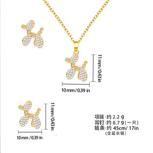 Parure de bijoux pour chiot en perles scintillantes, en alliage de zinc avec incrustation de zircone, design de dessin animé, cadeau, bijoux de mode, collier et boucles d'oreilles - Product Image 5